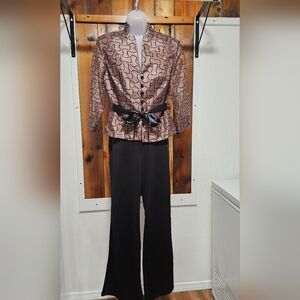 Elegant Brown Shimmery Blouse Paired With Black Pants
